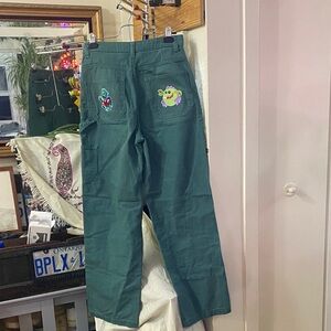 #14 Divided Green Cargo Jeans with Embroidery
